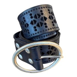 Campomaggi Leather Laser Cut Belt in Blue